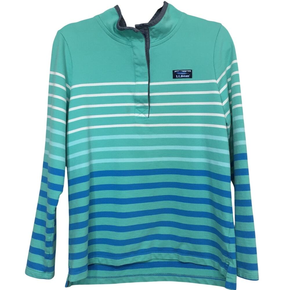 L.L. Bean Women's Striped Coastal Pullover Rugby Medium Sweatshirt Seaside